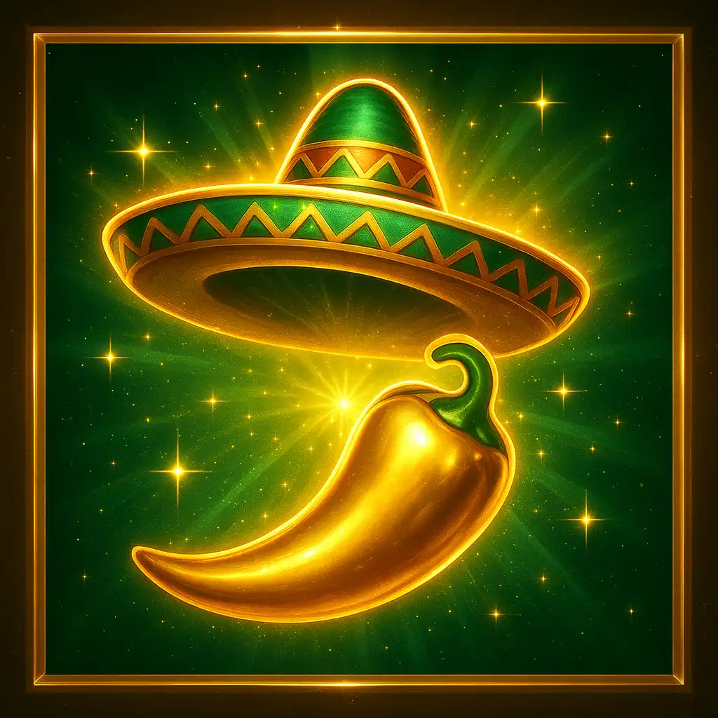 Chilli Heat Spicy Spins slot artwork with chilli peppers and sombreros
